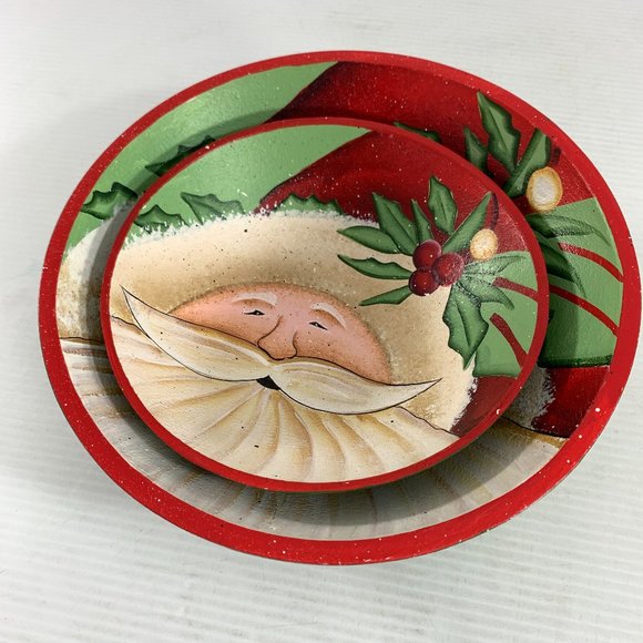 Beth Yarbrough Folk Art Wood Hand Painted Santa Claus Nesting Bowls Christmas - Picture 2 of 8